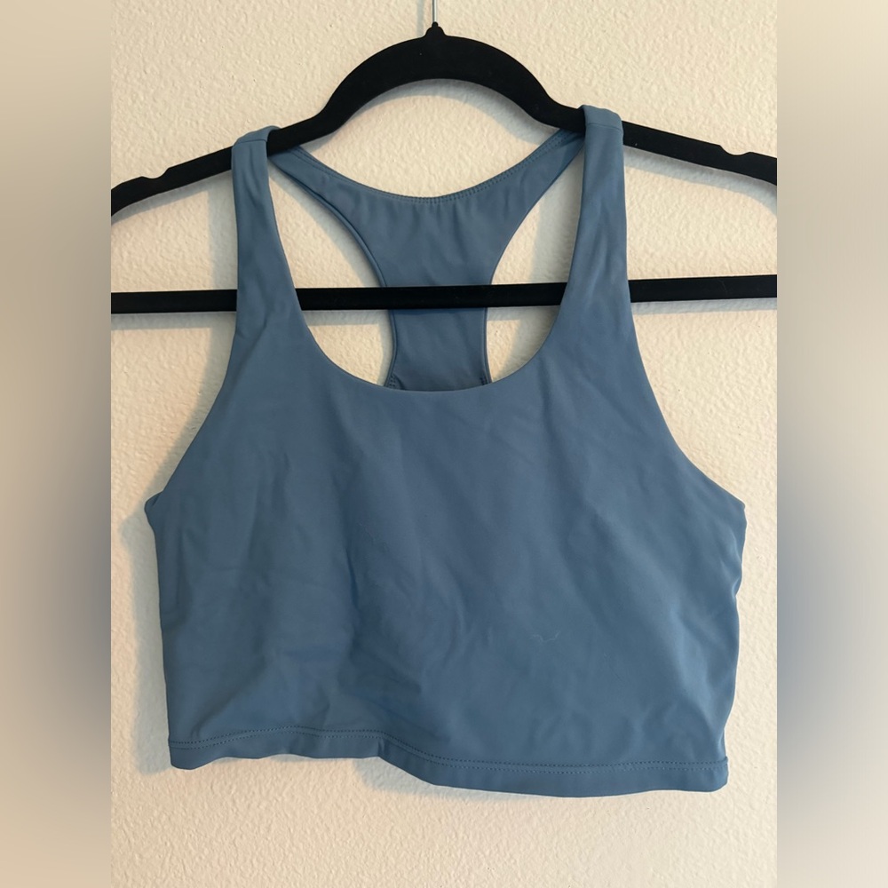 Paragon cropped tank top w/built in bra size small color blue
